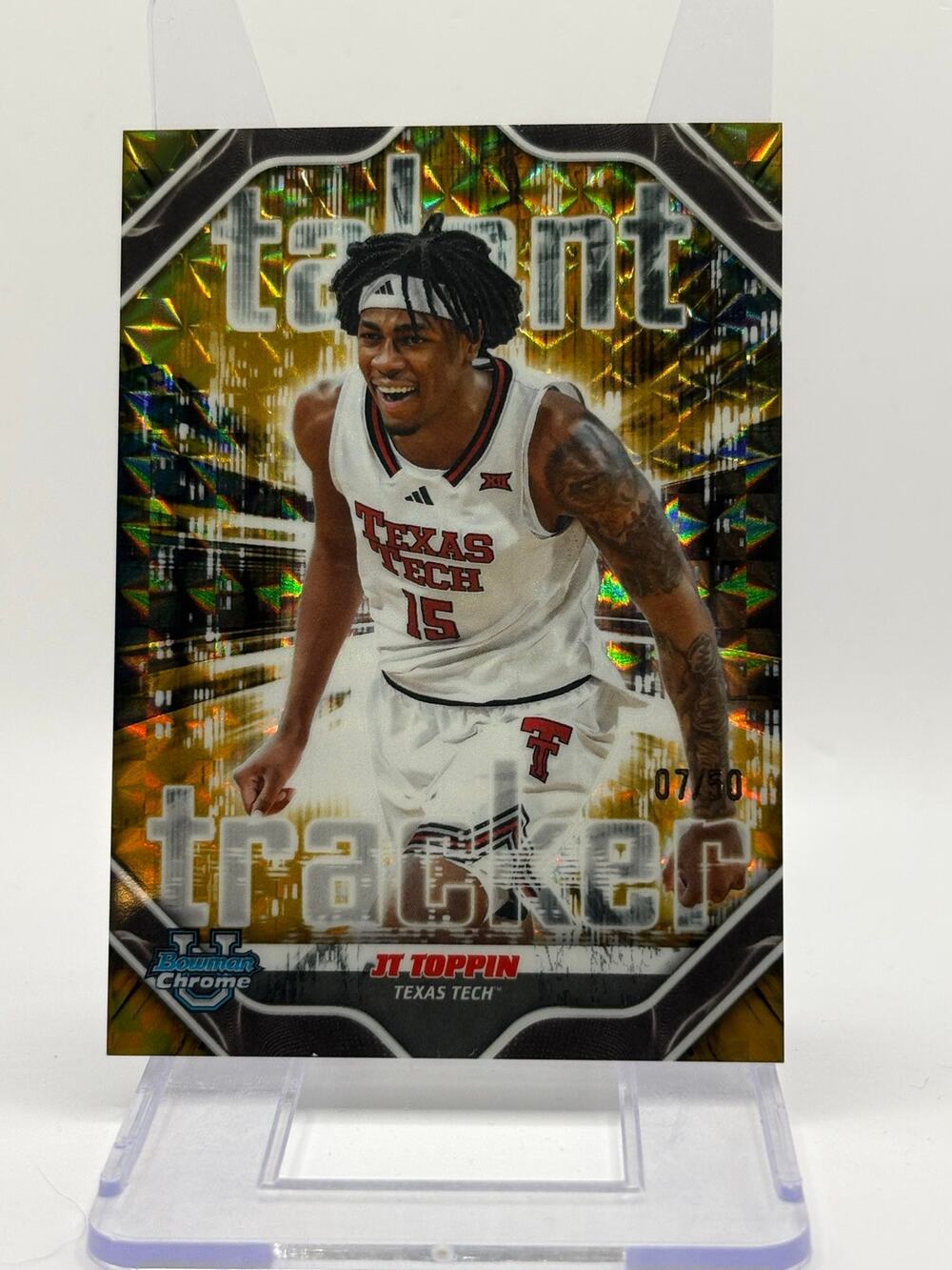 2025-26 Bowman Chrome JT Toppin Talent Tracker Gold Geometric Refractor 7/50 SP